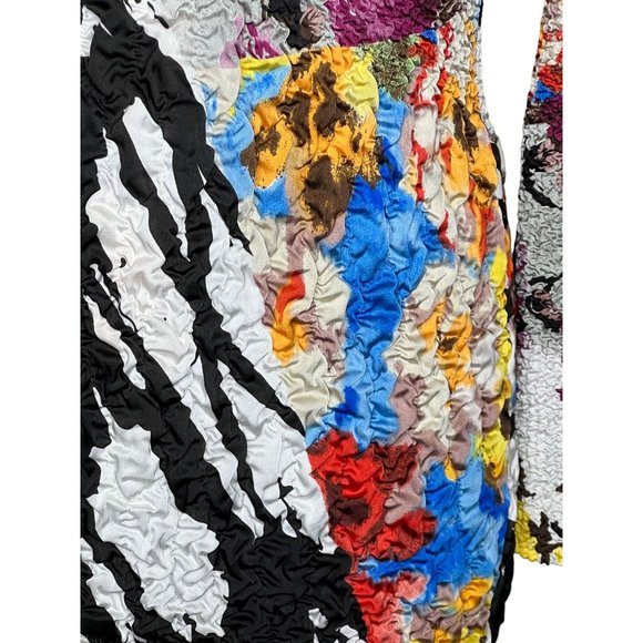 Alberto Malaki blouse size medium colorful long sleeve collar crinkle stretch ab - Picture 10 of 13